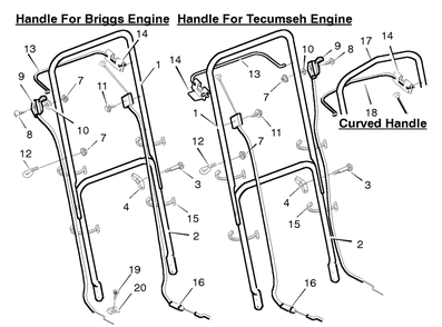 Handle For Briggs And Tecumseh Engine Diagram and Parts List for 22255D 1996 Briggs and Stratton Lawn Mower